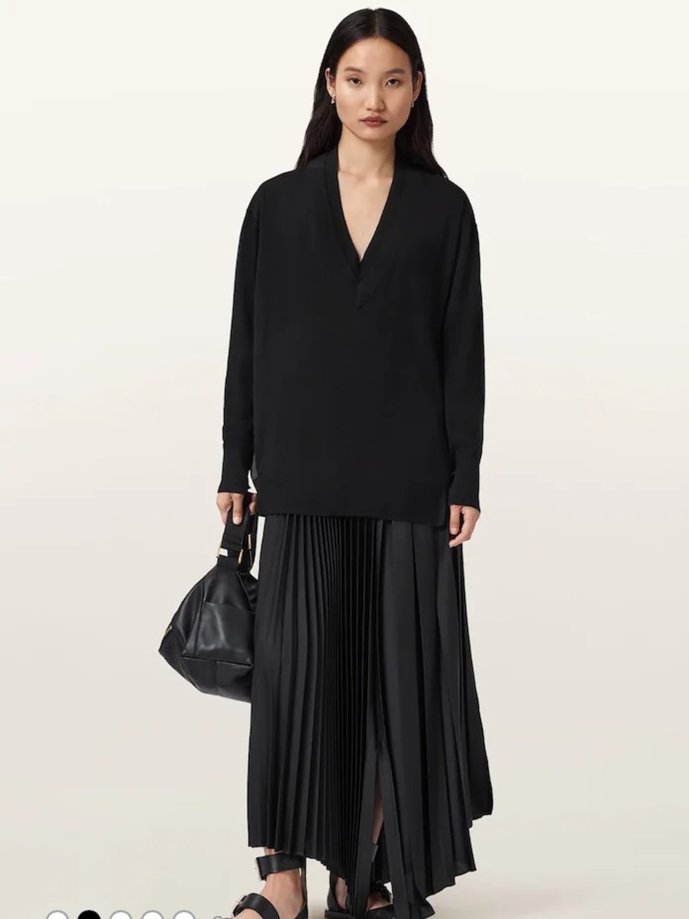 All Saints Bern Black Wool V-Neck Pullover Sweater